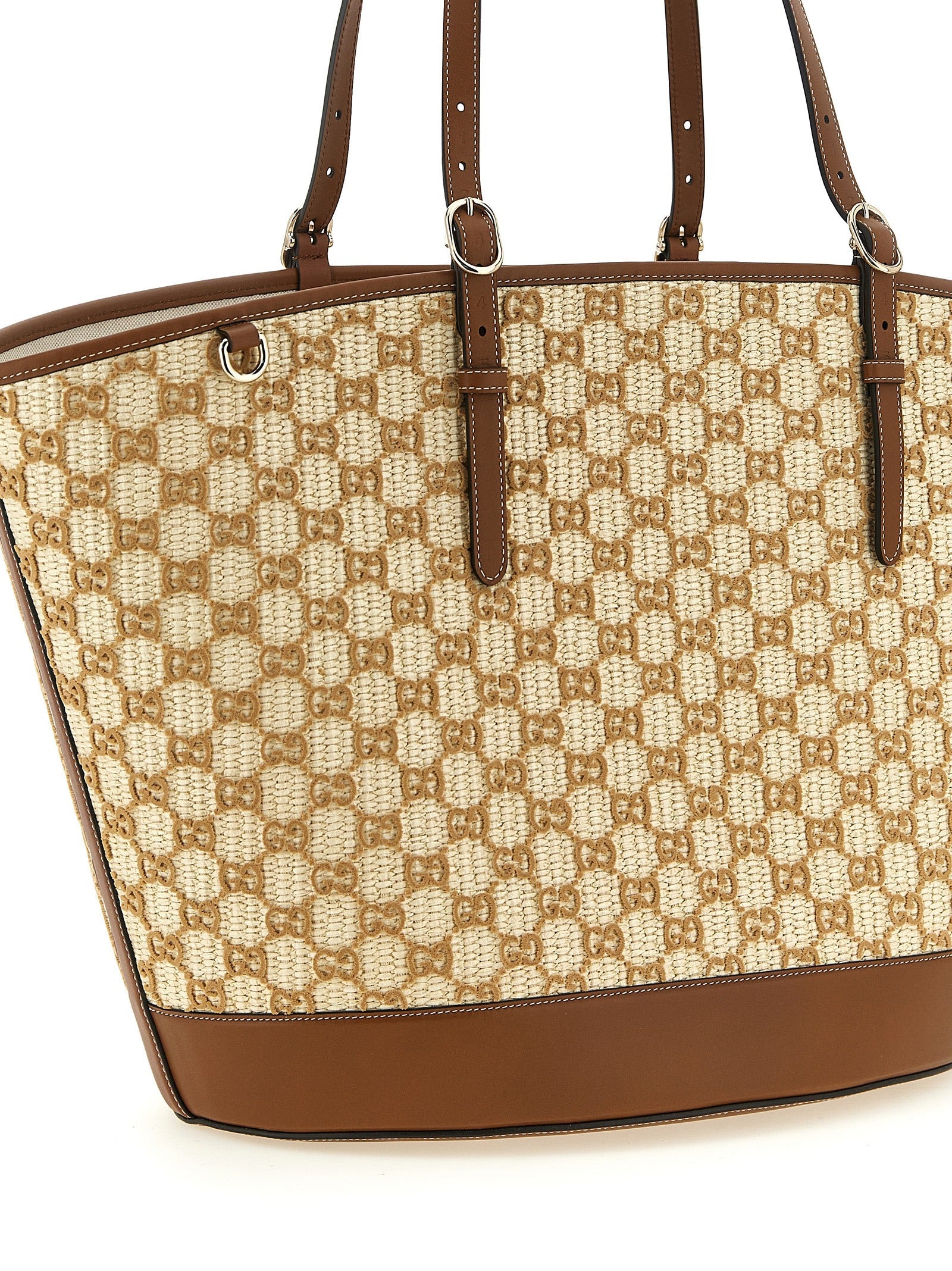 Gucci Brown Raffia Tote Bag