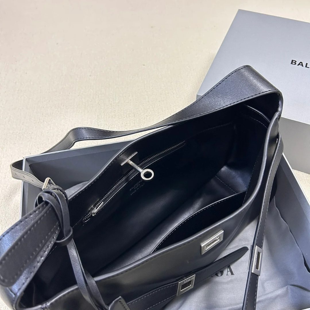 Balenciaga Bel Air Medium Shoulder Bag In Black Calf Leather