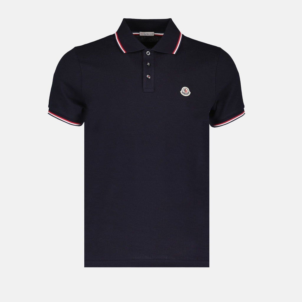 Moncler Navy Polo Shirt with Signature Tricolor Trim