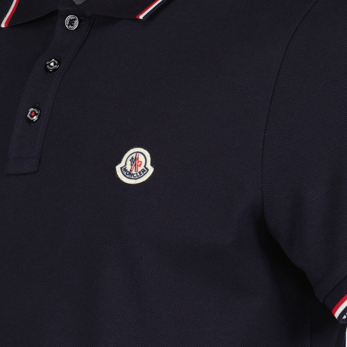 Moncler Navy Polo Shirt with Signature Tricolor Trim