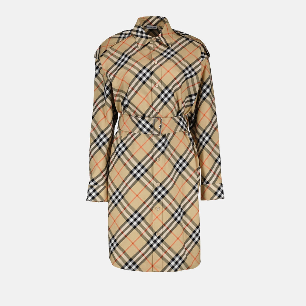 Check Print Belted Shirt Dress