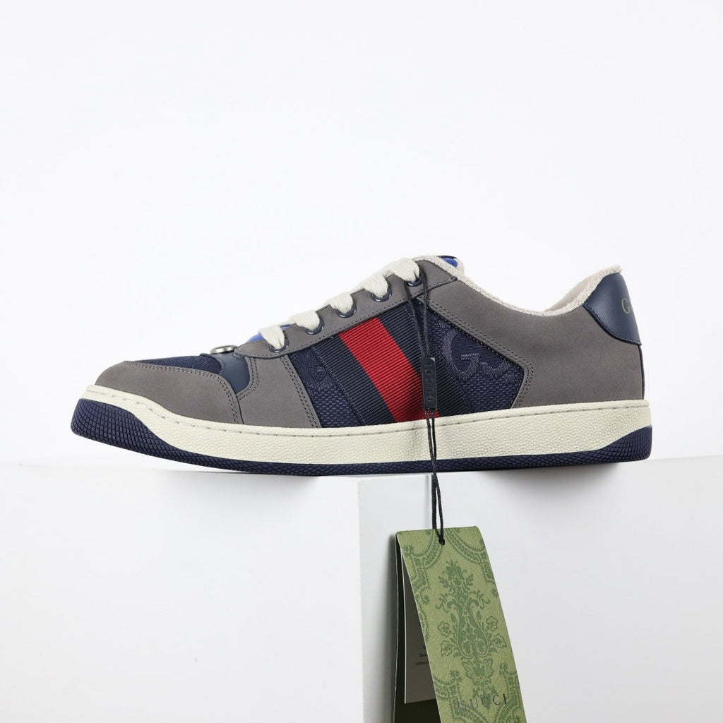 Screener Sneakers in Blue GG Canvas & Grey Suede