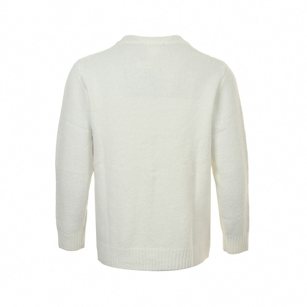 Pearl-Embellished Crown Motif Wool Knit Sweater – Ivory White