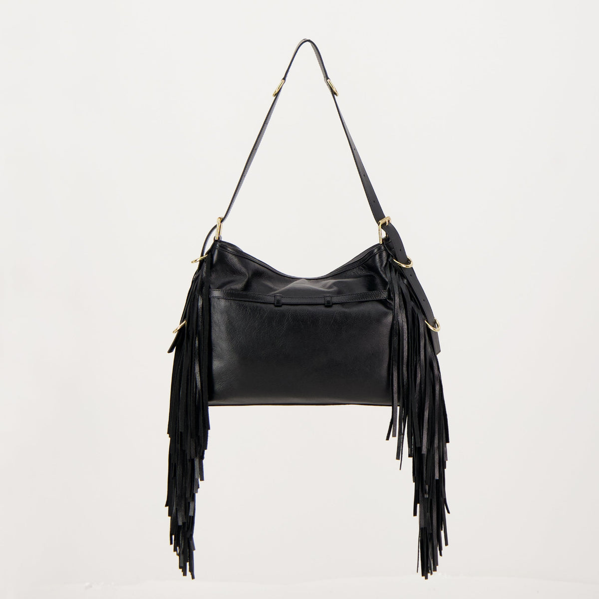 Black Leather Fringe Shoulder Bag