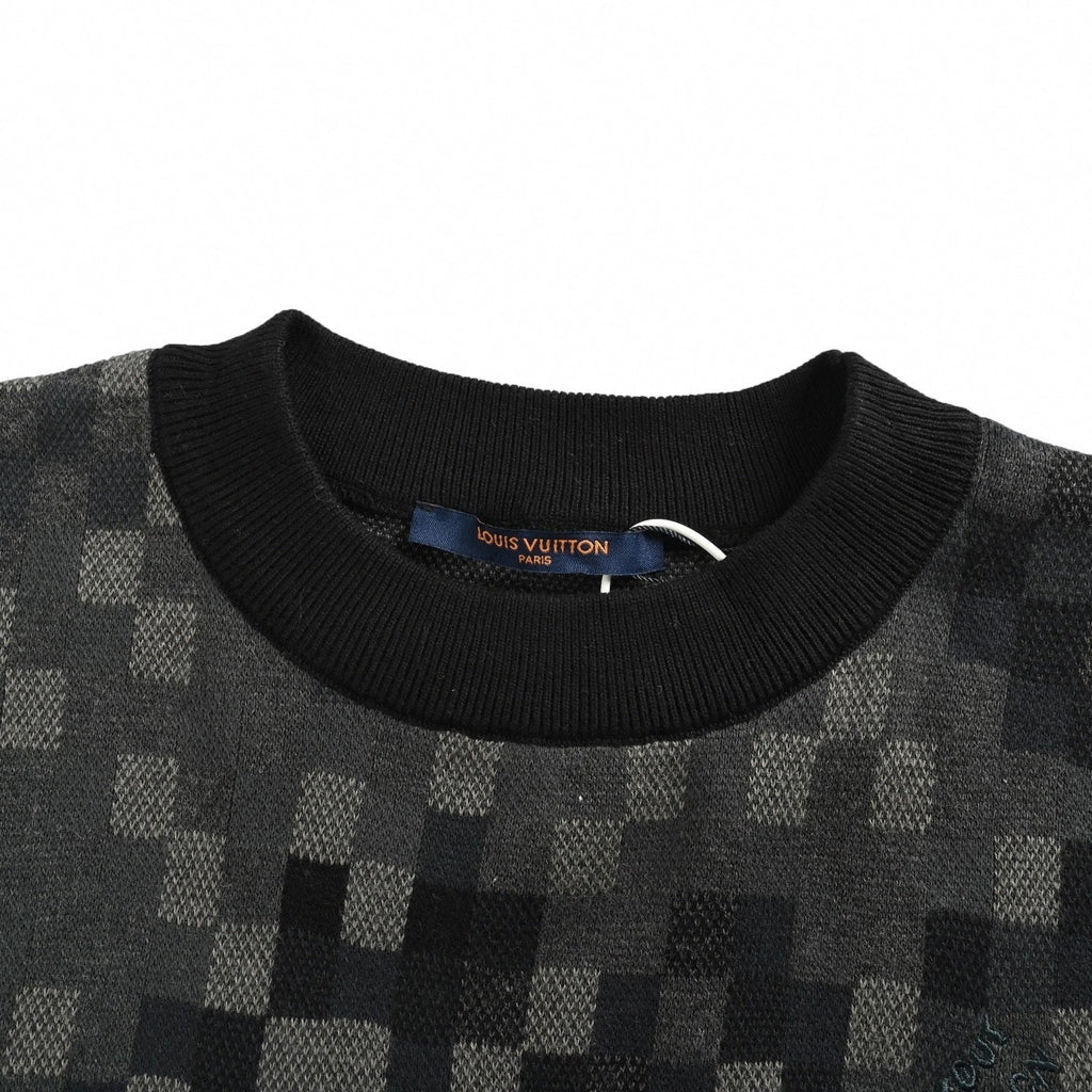 LV Pixelated Knit Crewneck Sweater – Black & Grey