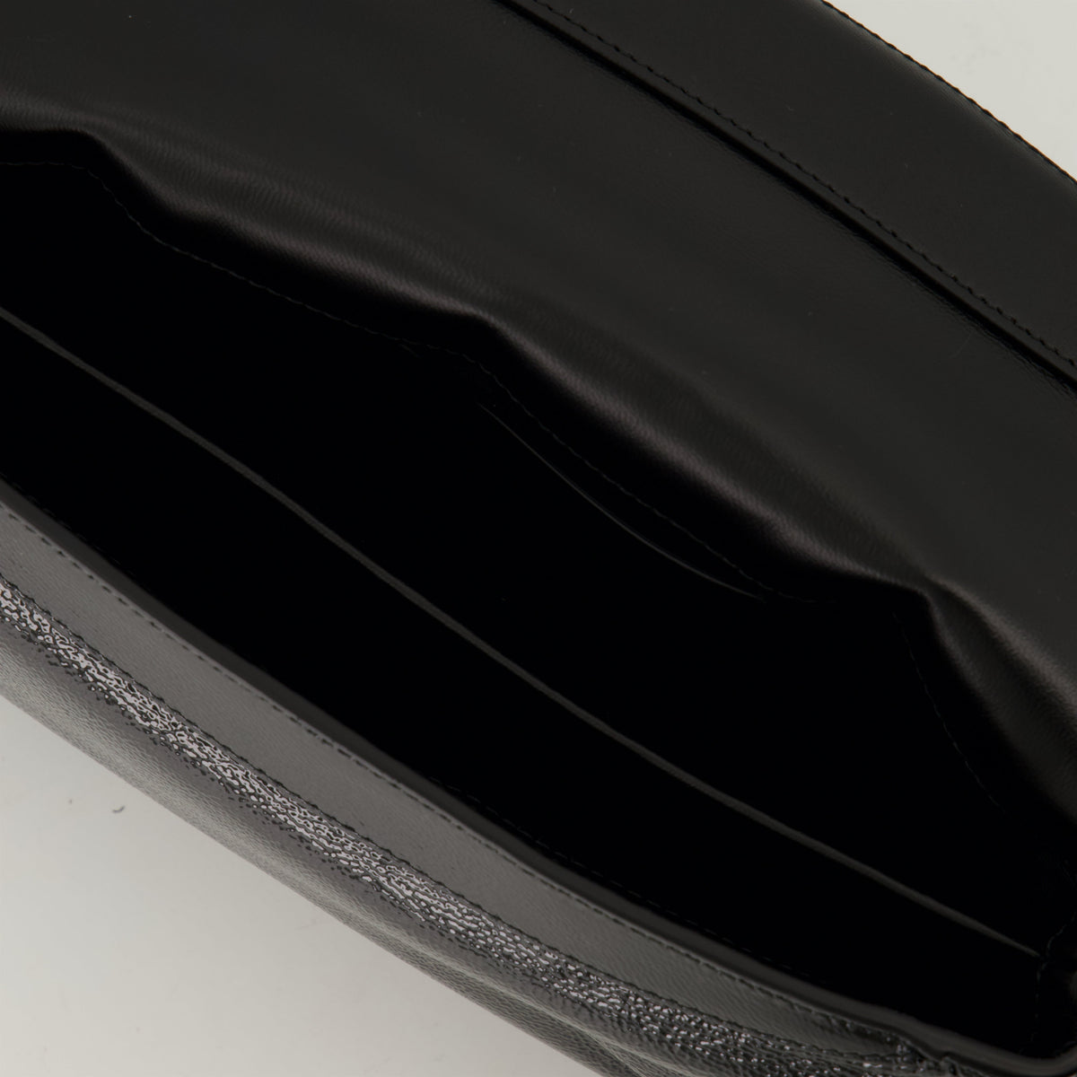 Black Patent Leather Shoulder Bag with Strap Detail