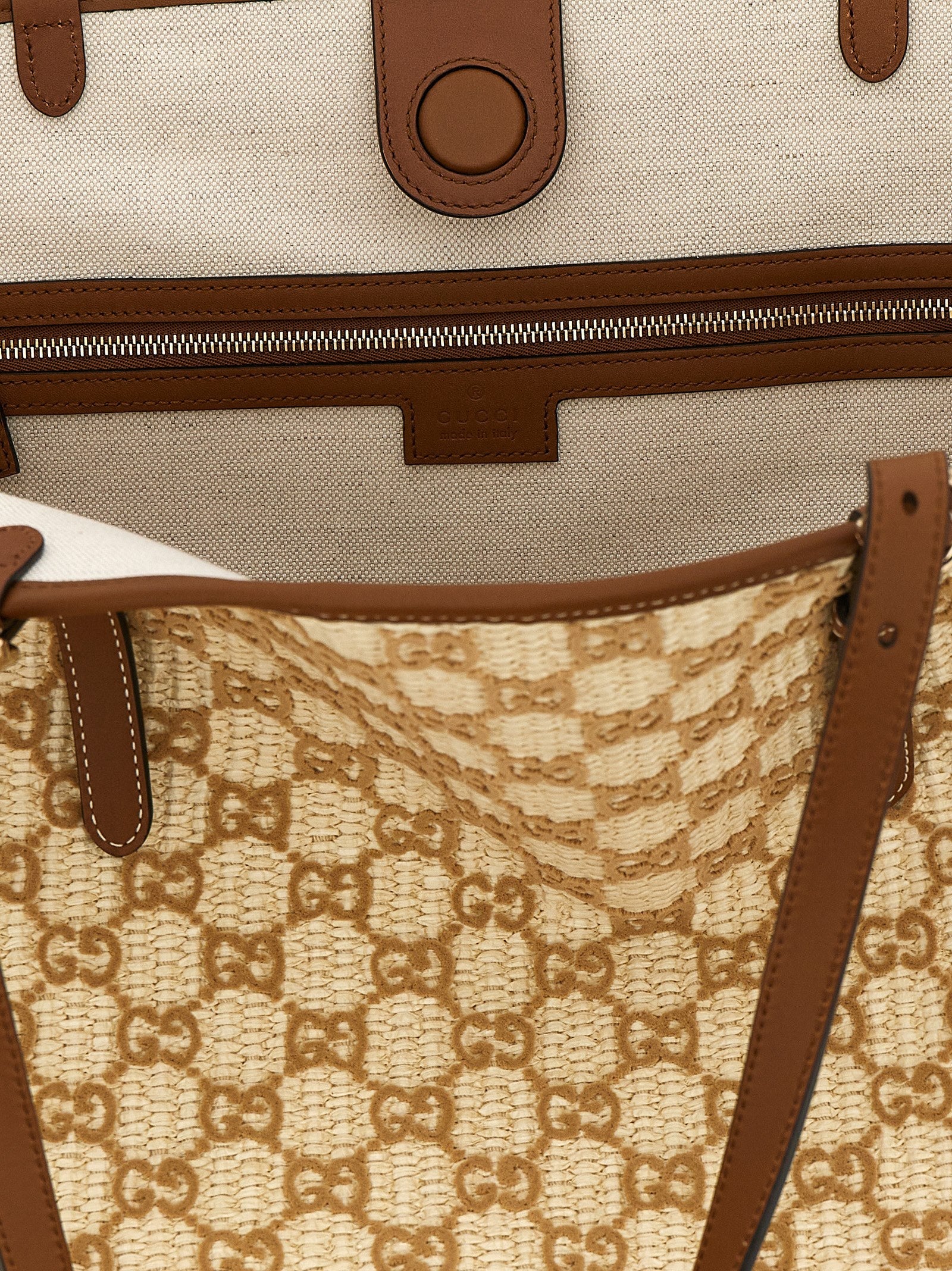 Gucci Brown Raffia Tote Bag