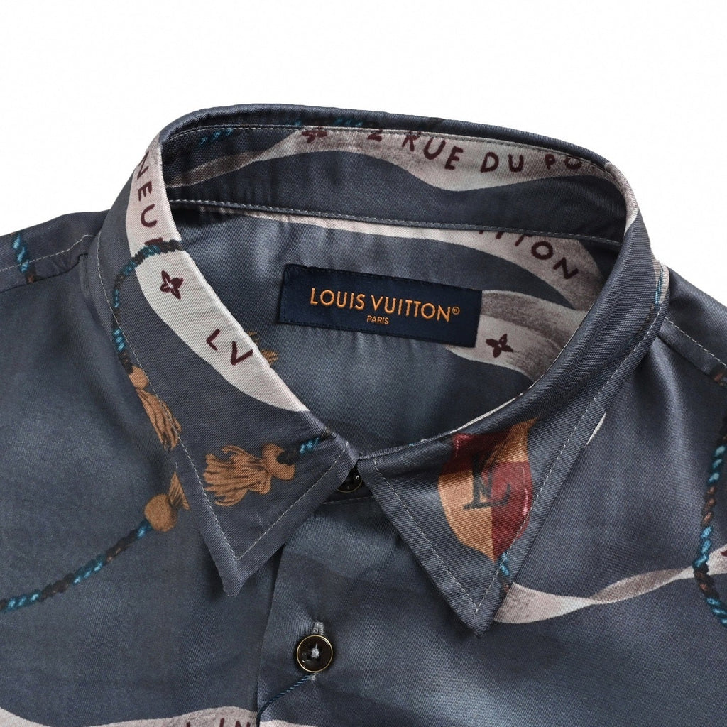 Crown & Ribbon "Pont Neuf" Print Silk-Finish Shirt