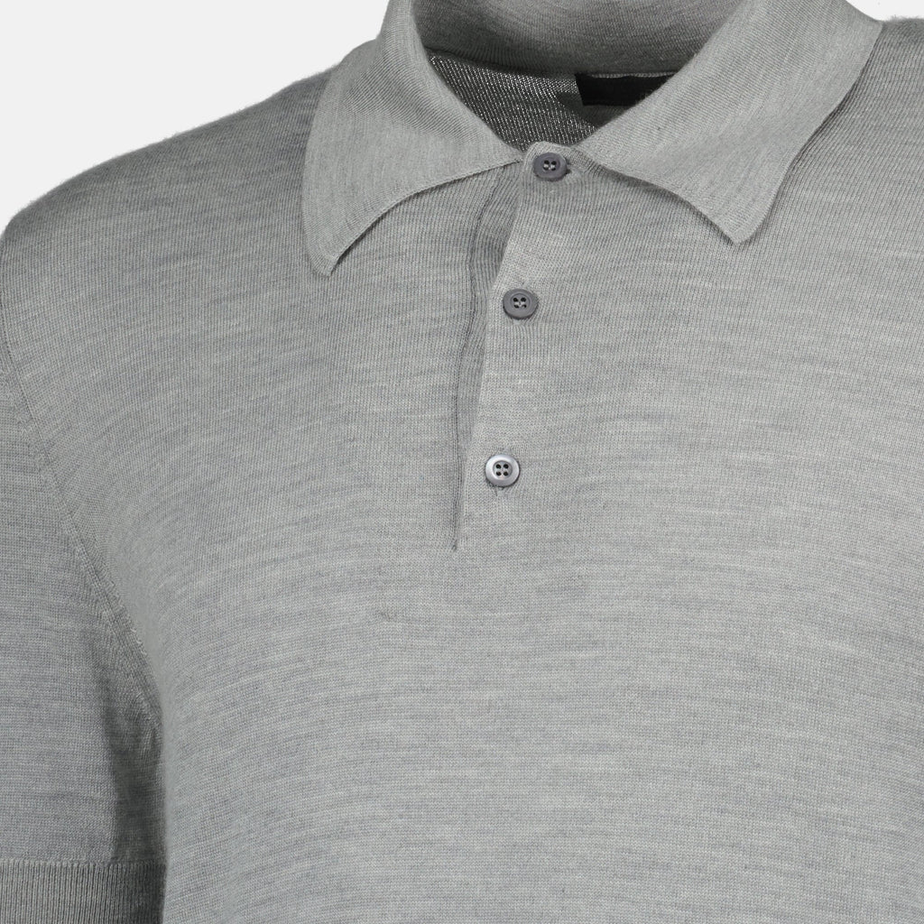 Prada Cashmere & Silk Knit Polo Shirt in Light Grey