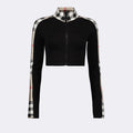 Check Panel Cropped Zip-Up Jacket