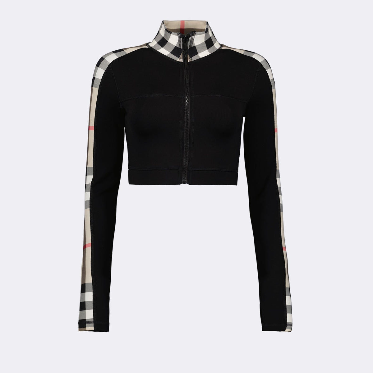 Check Panel Cropped Zip-Up Jacket