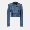 Harness-Detail Cropped Denim Jacket
