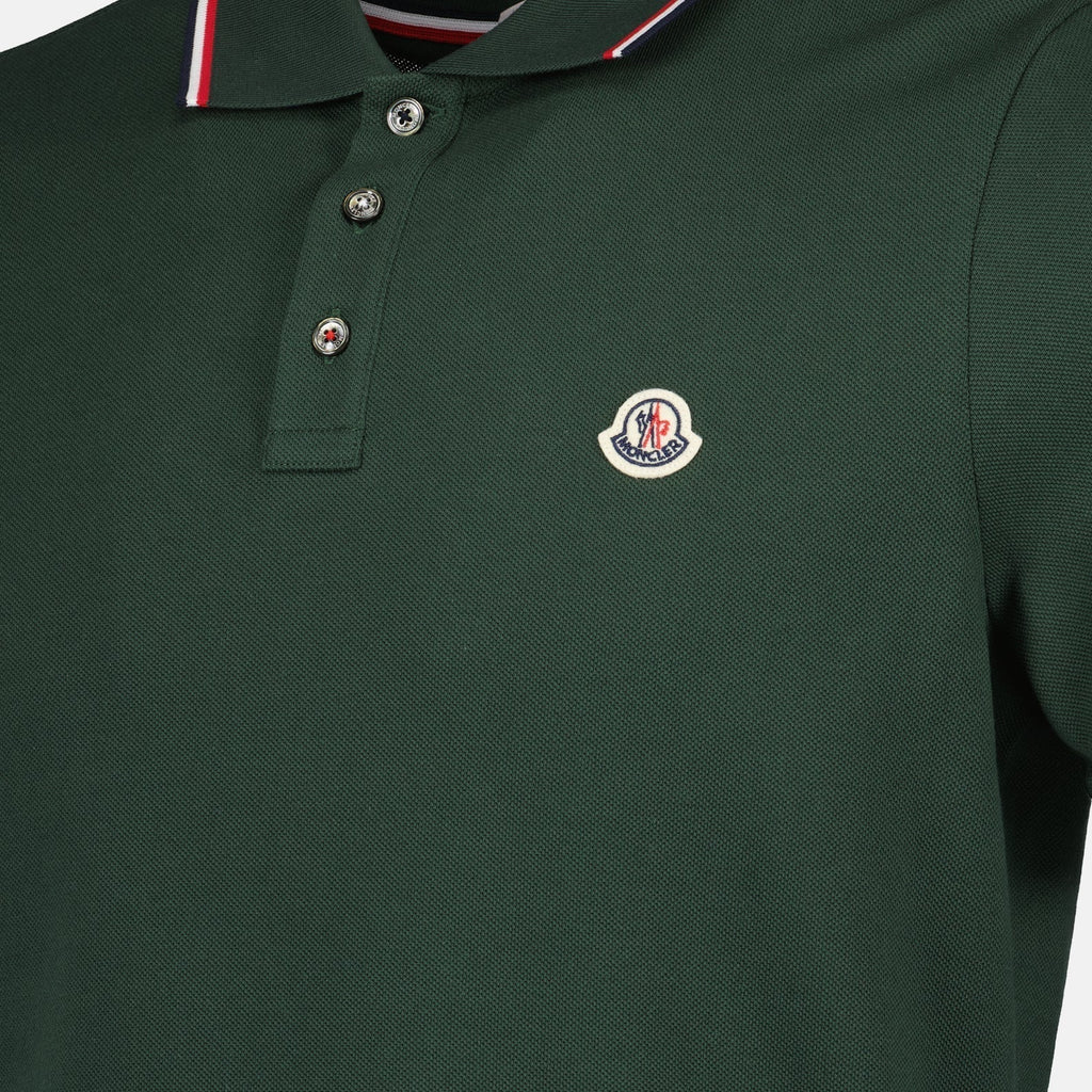 Moncler Forest Green Polo Shirt with Signature Tricolor Detail