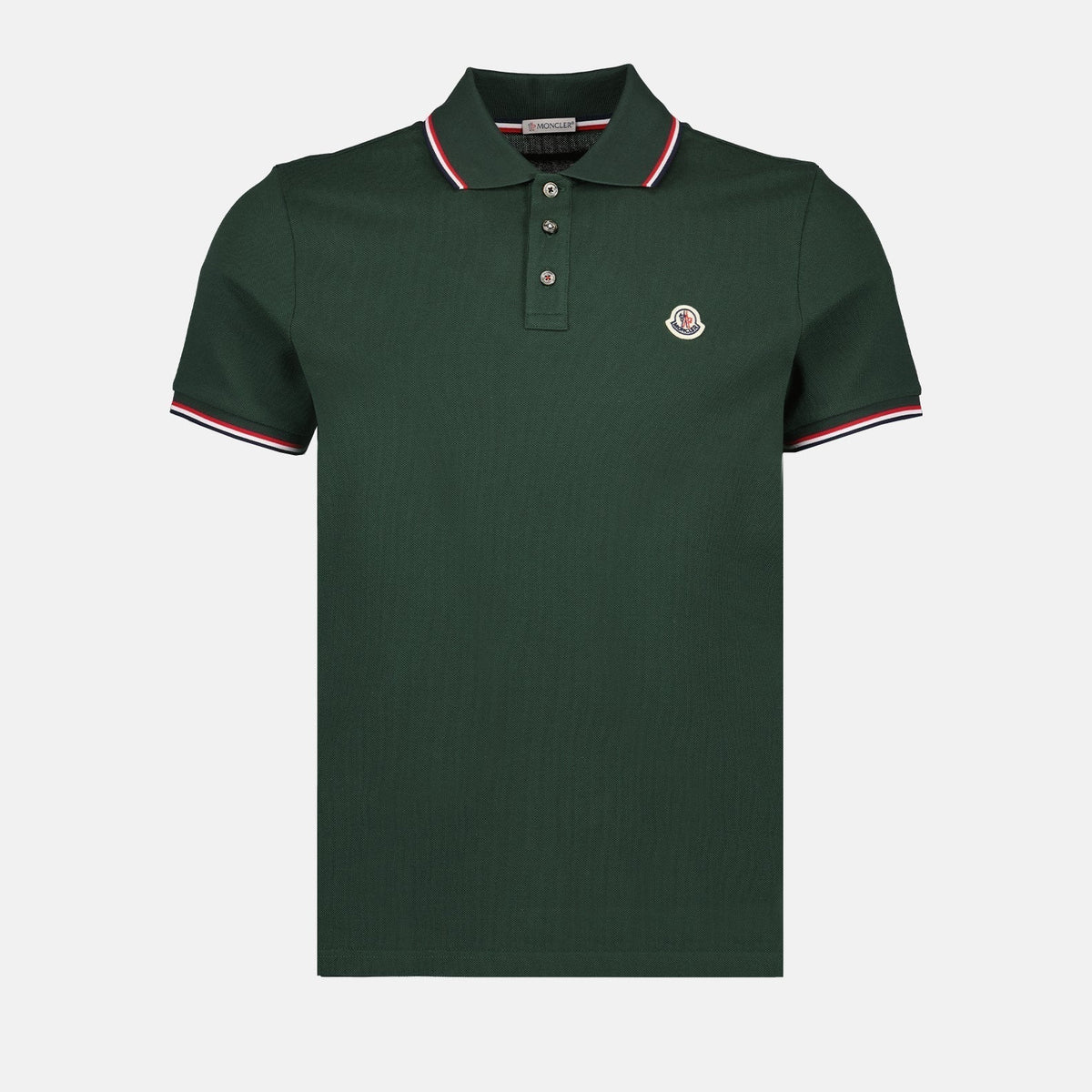 Moncler Forest Green Polo Shirt with Signature Tricolor Detail