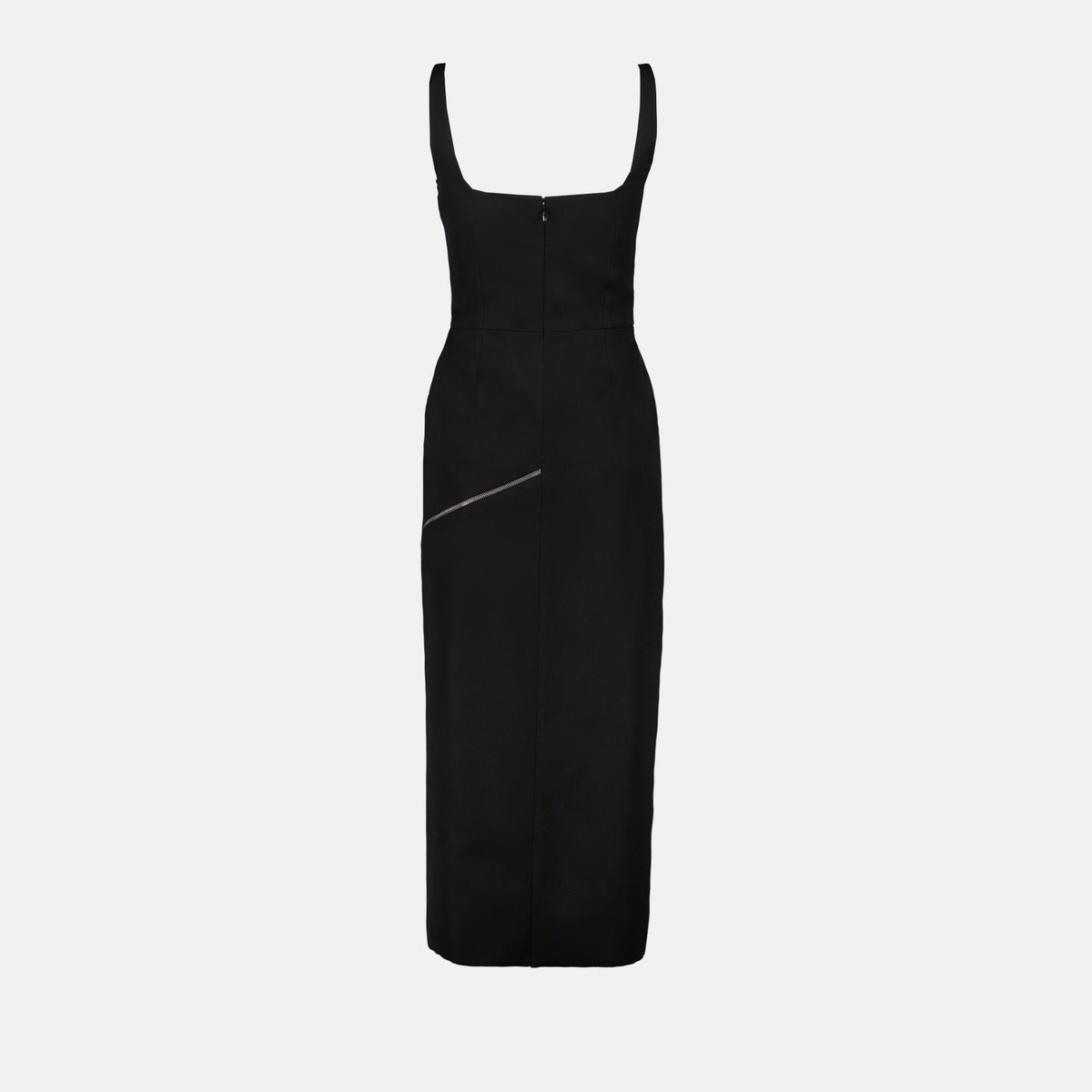 Square-Neck Midi Dress with Zip Detail