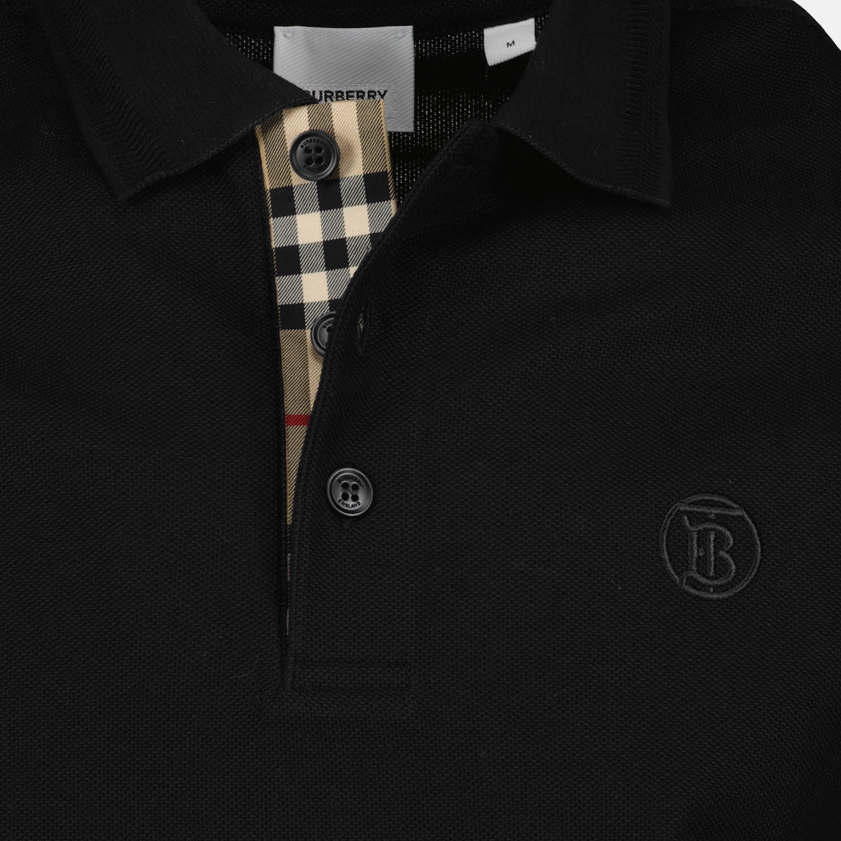 Black Polo with Check Placket Detail