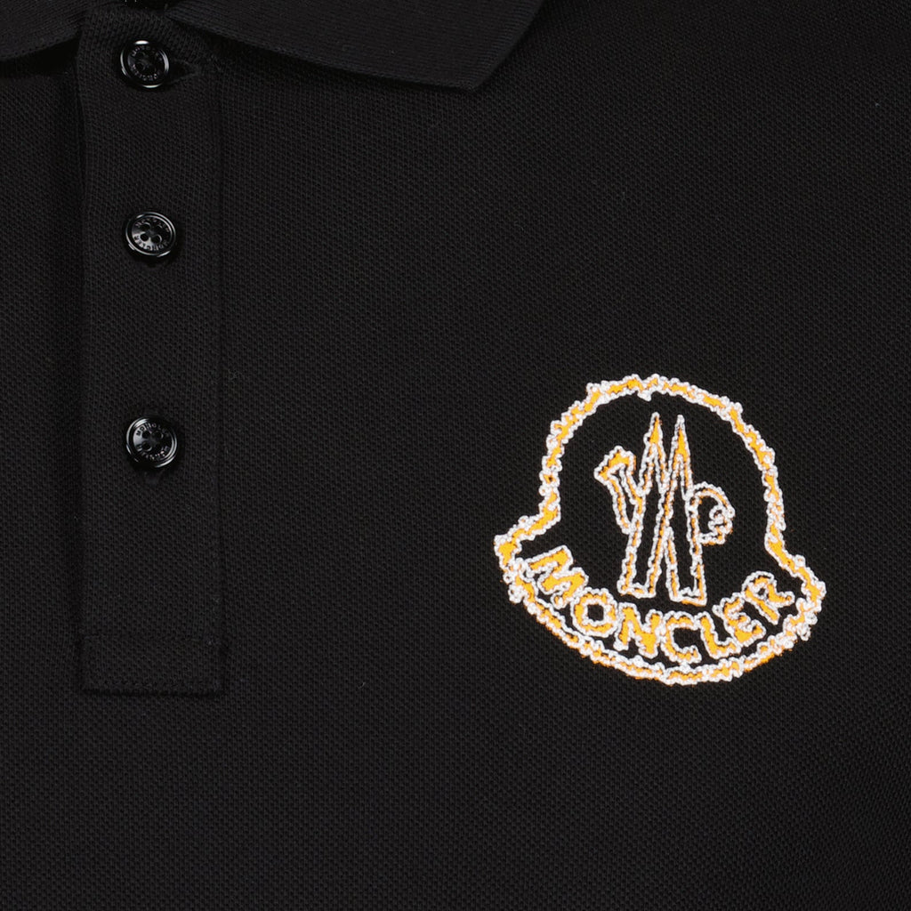 Moncler Black Polo Shirt with Statement Embroidered Logo