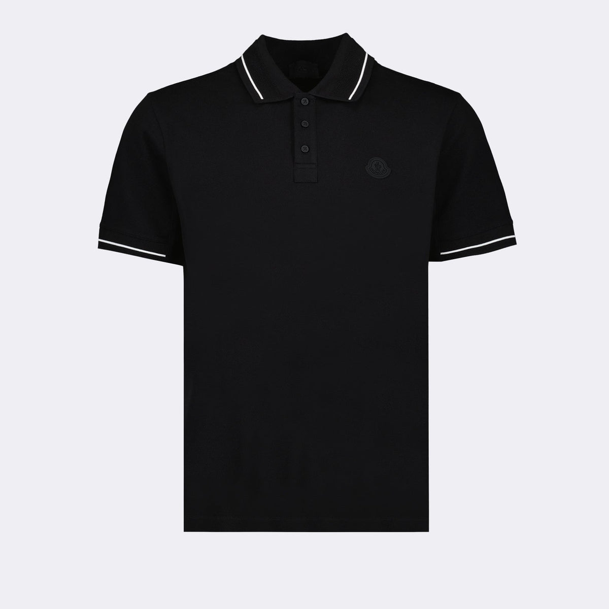 Moncler Black Polo Shirt with Tonal Logo and Contrast Trim