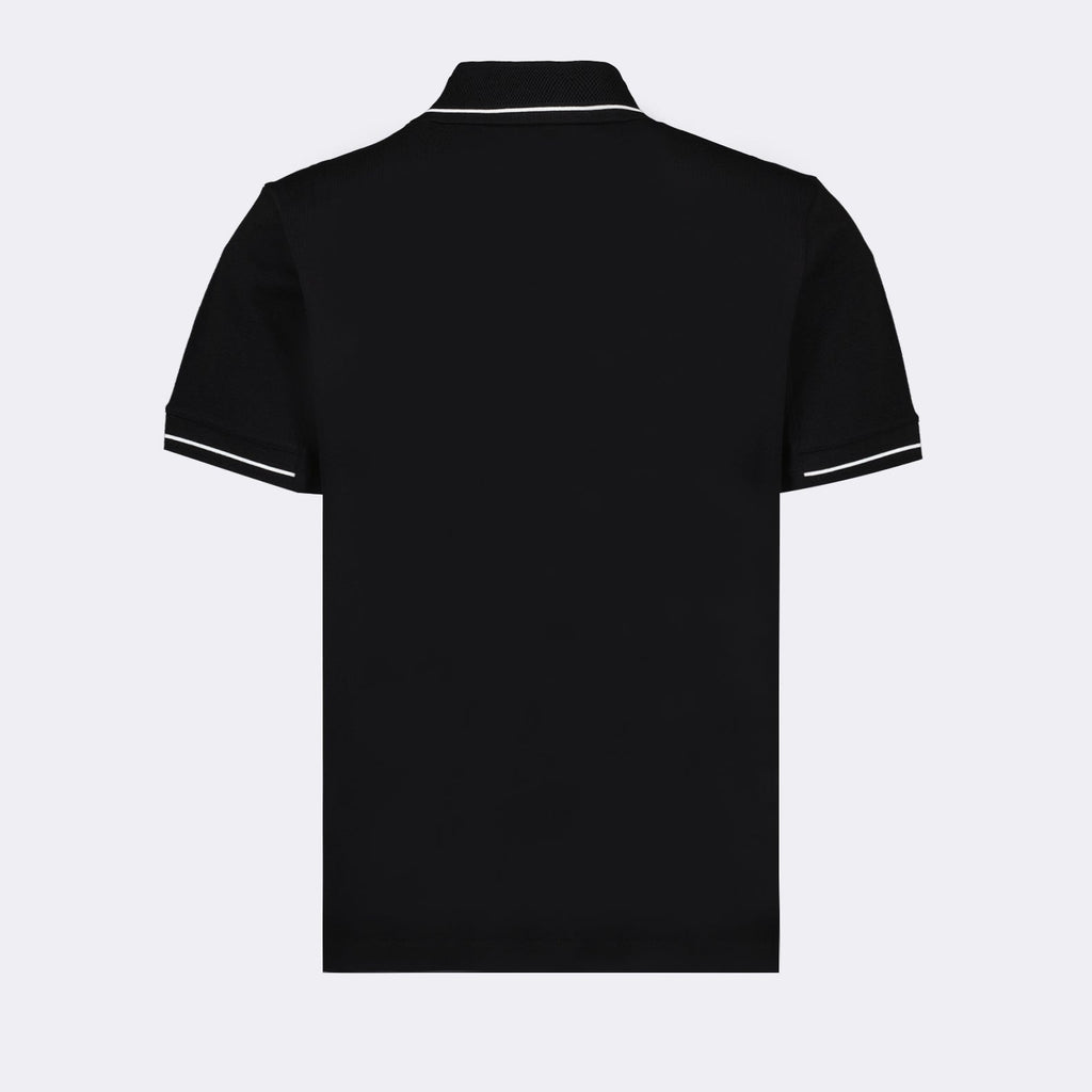 Moncler Black Polo Shirt with Tonal Logo and Contrast Trim