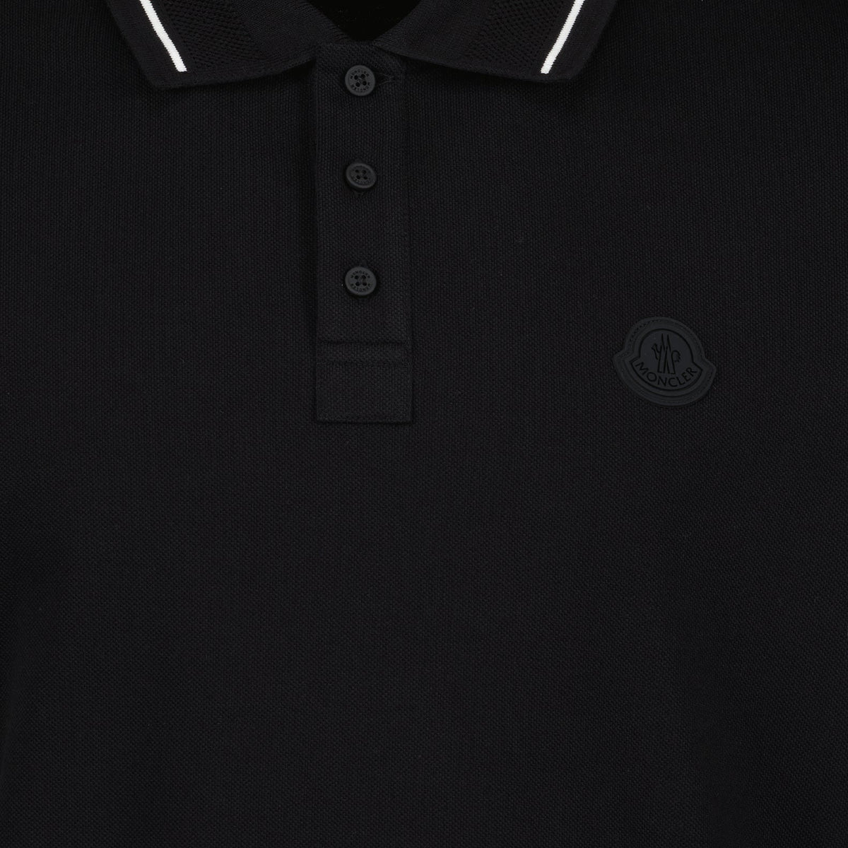 Moncler Black Polo Shirt with Tonal Logo and Contrast Trim