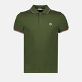 Moncler Olive Green Polo Shirt with Signature Tricolor Trim