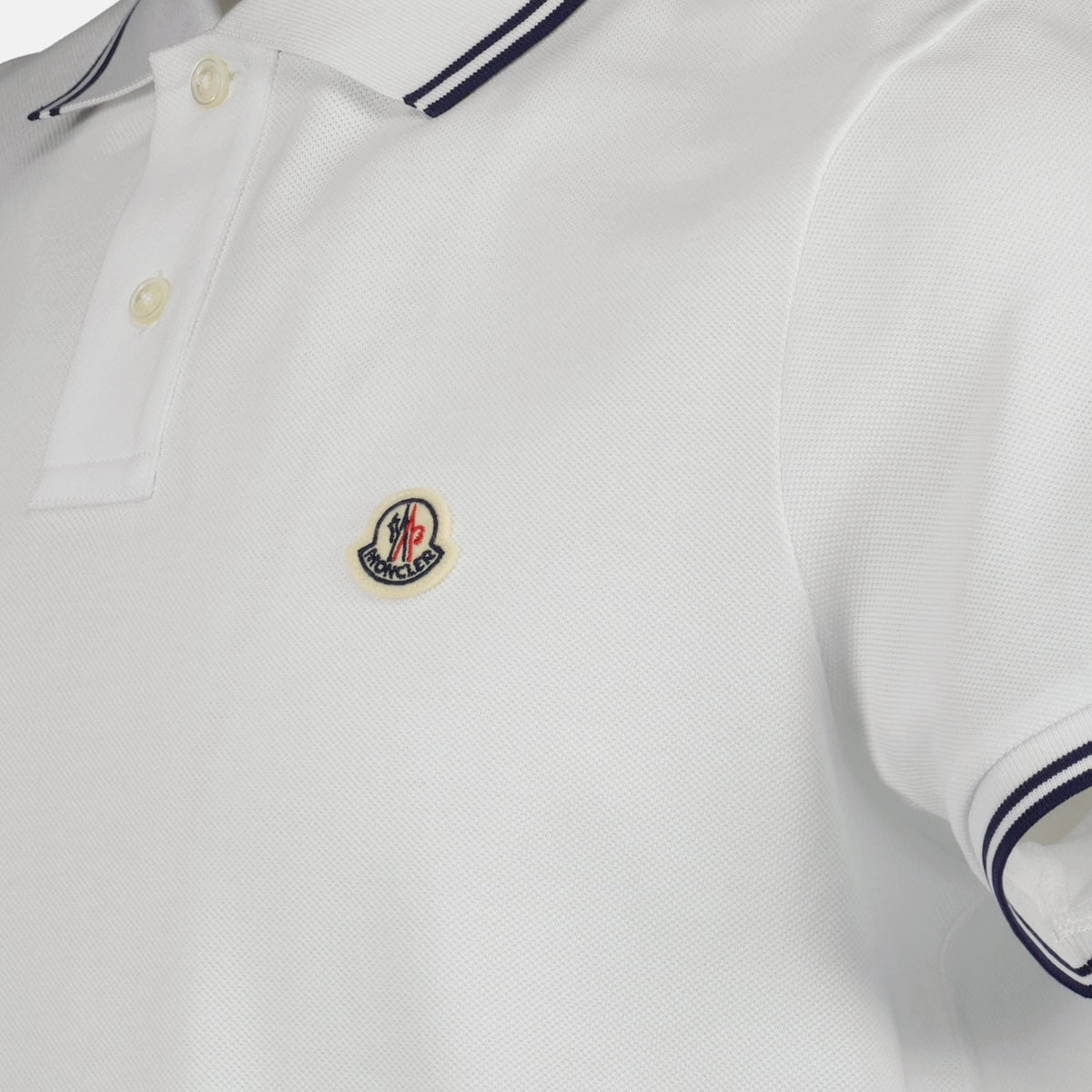 Moncler White Polo Shirt with Contrast Navy Trim