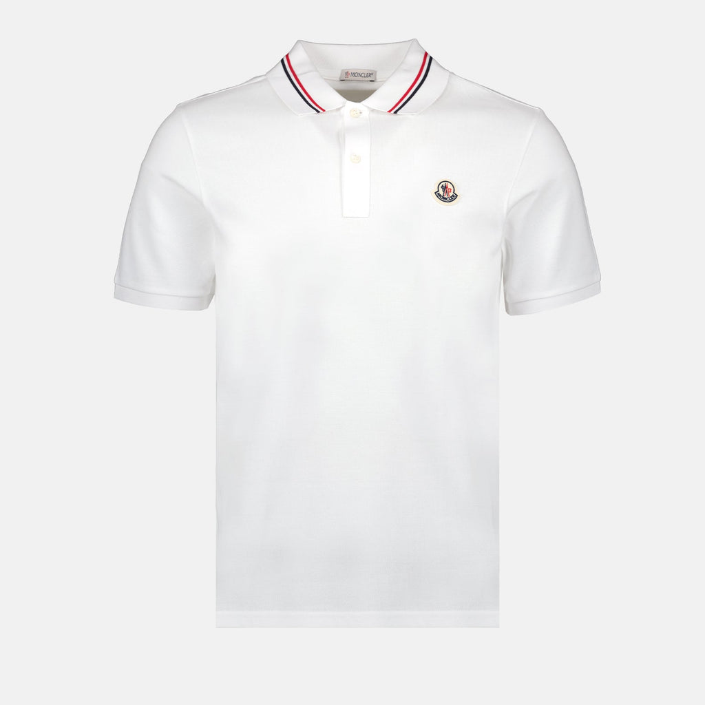 Moncler White Polo Shirt with Signature Tricolor Collar
