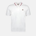 Moncler White Polo Shirt with Signature Tricolor Collar