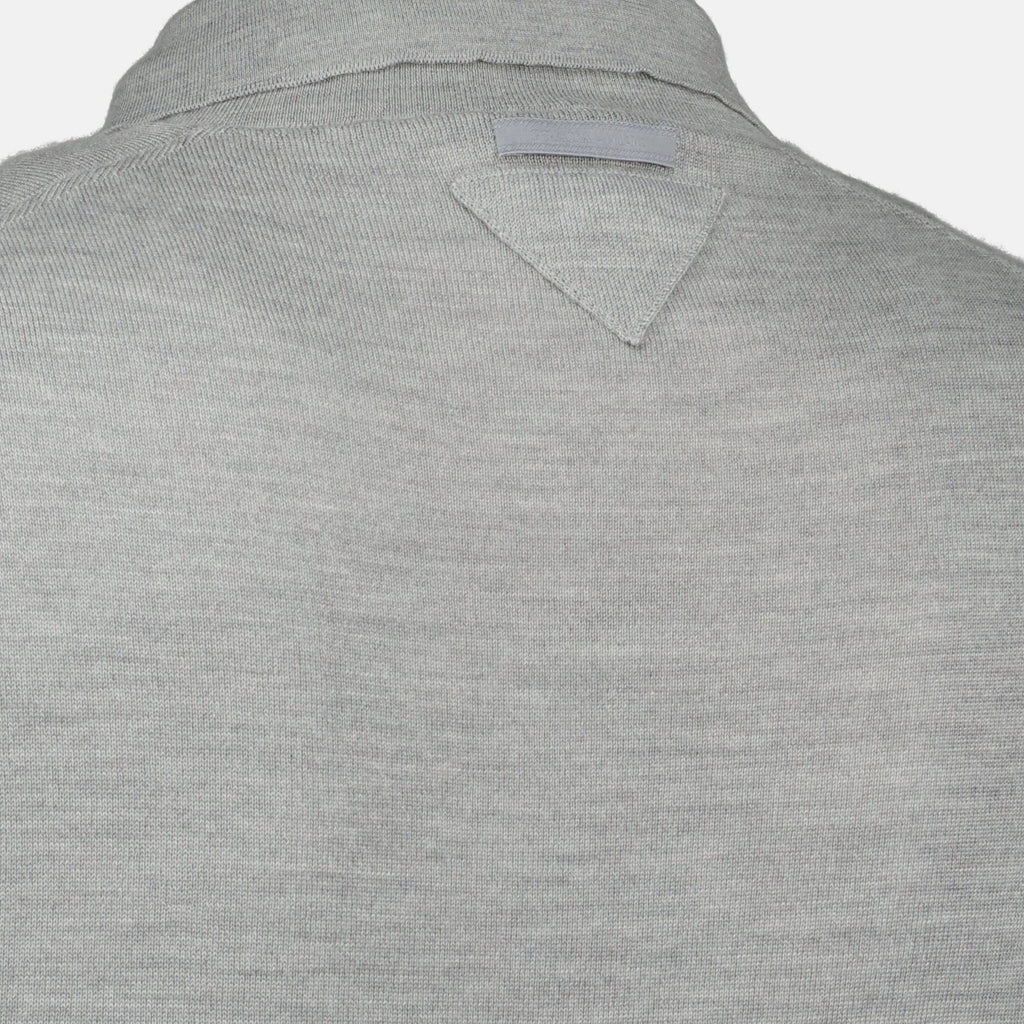 Prada Cashmere & Silk Knit Polo Shirt in Light Grey