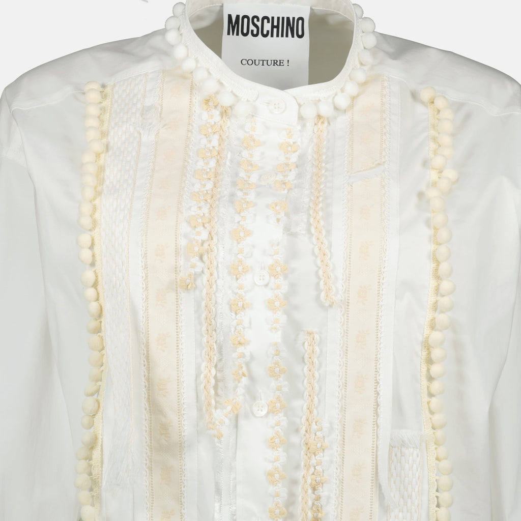 Embellished Lace-Detail Shirt Dress
