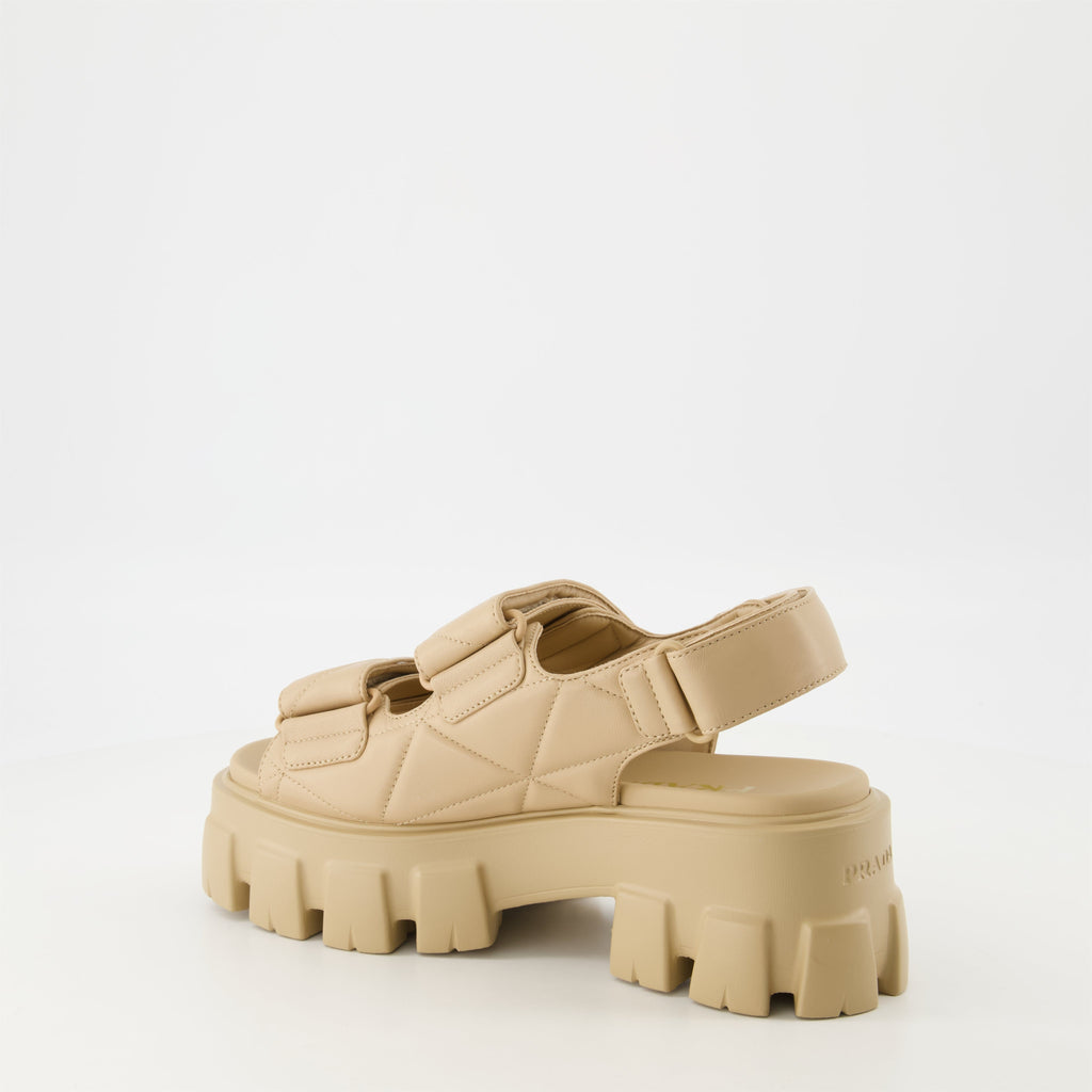 Quilted Platform Sandals-Beige
