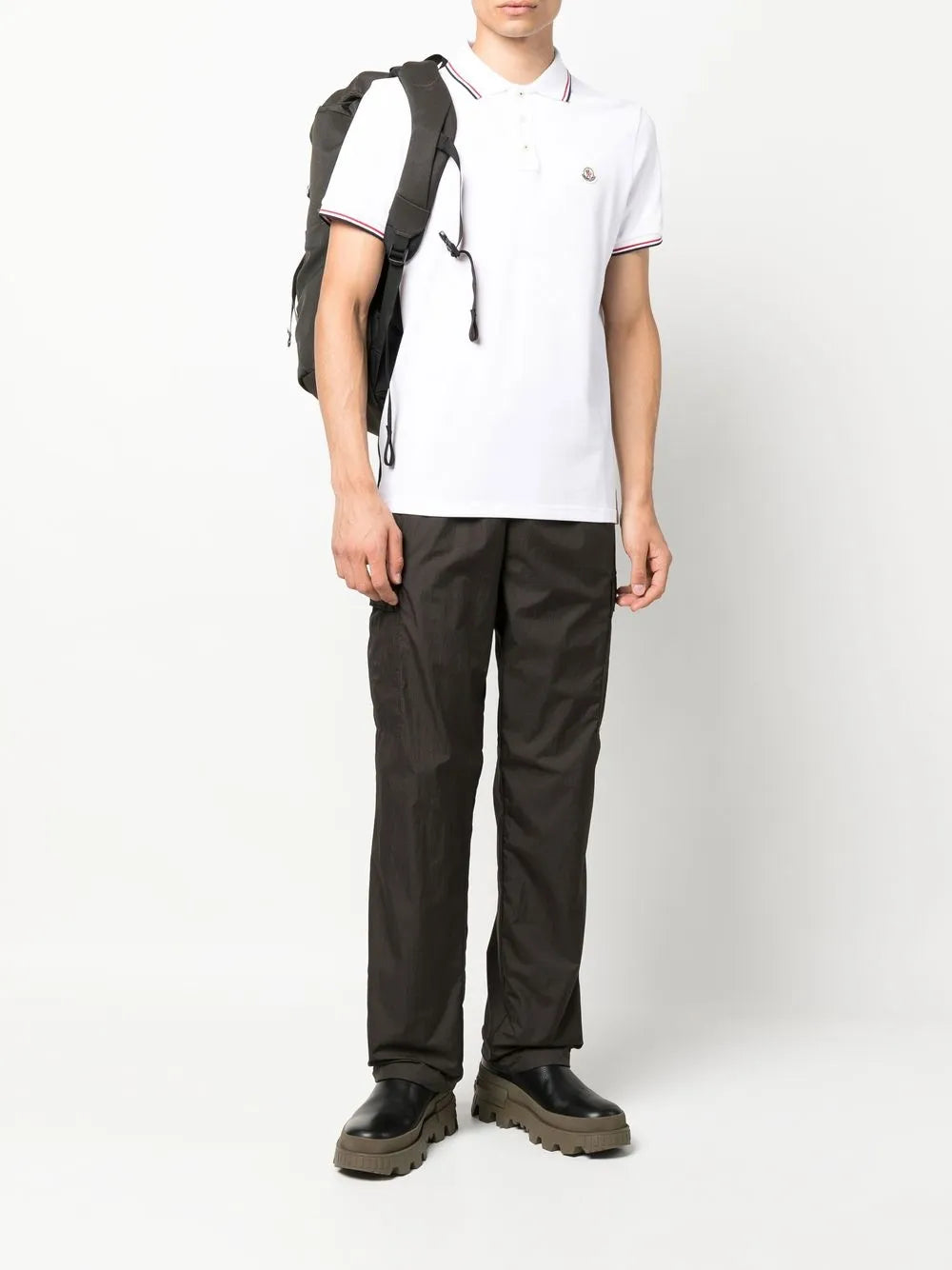 Classic White Polo Shirt with Signature Tricolor Trim