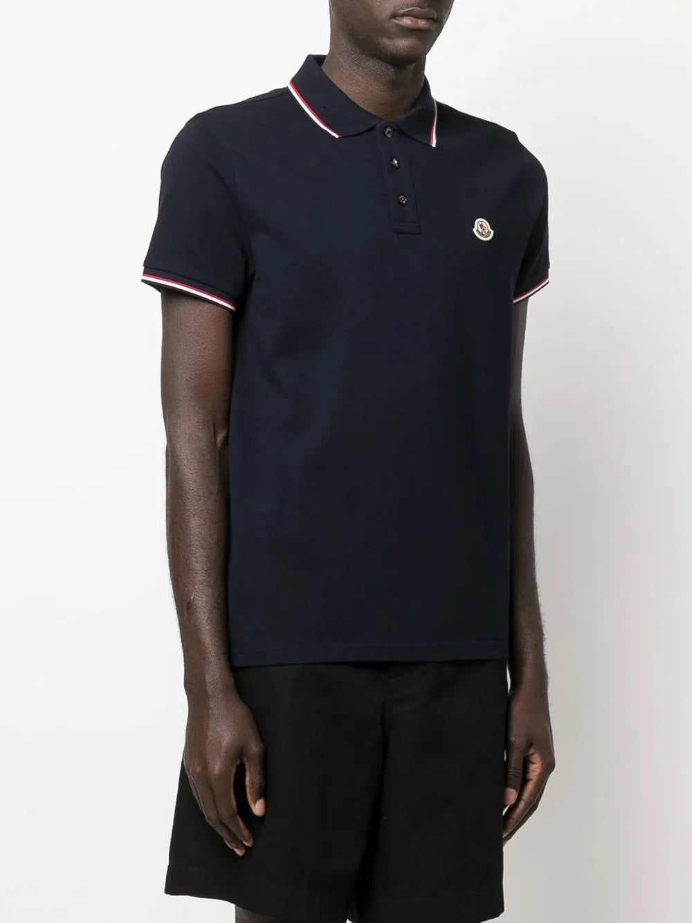 Moncler Navy Polo Shirt with Signature Tricolor Trim
