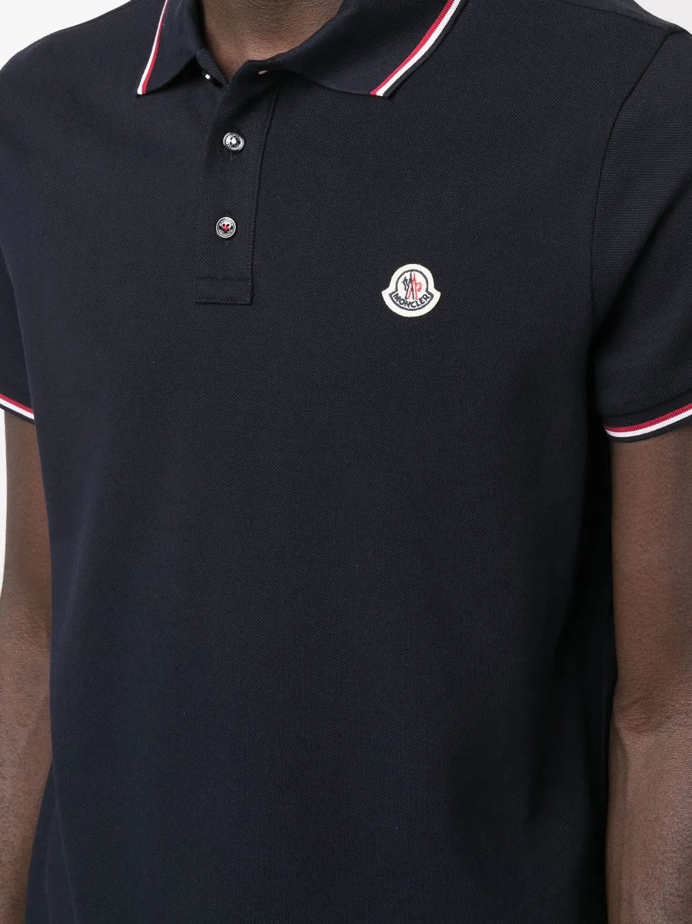 Moncler Navy Polo Shirt with Signature Tricolor Trim