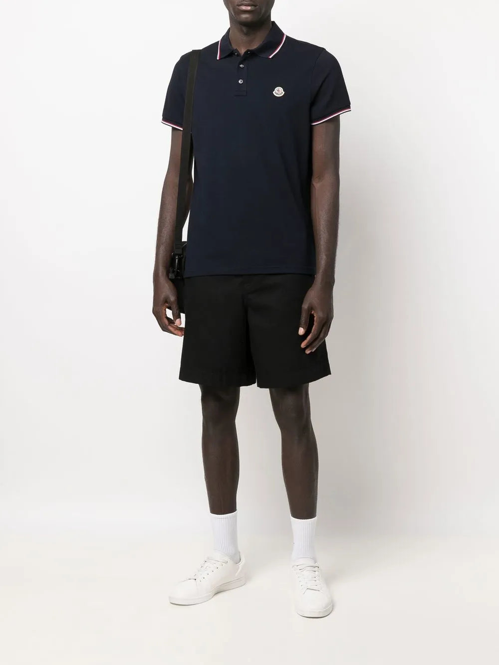 Navy Polo Shirt with Tricolour Trim