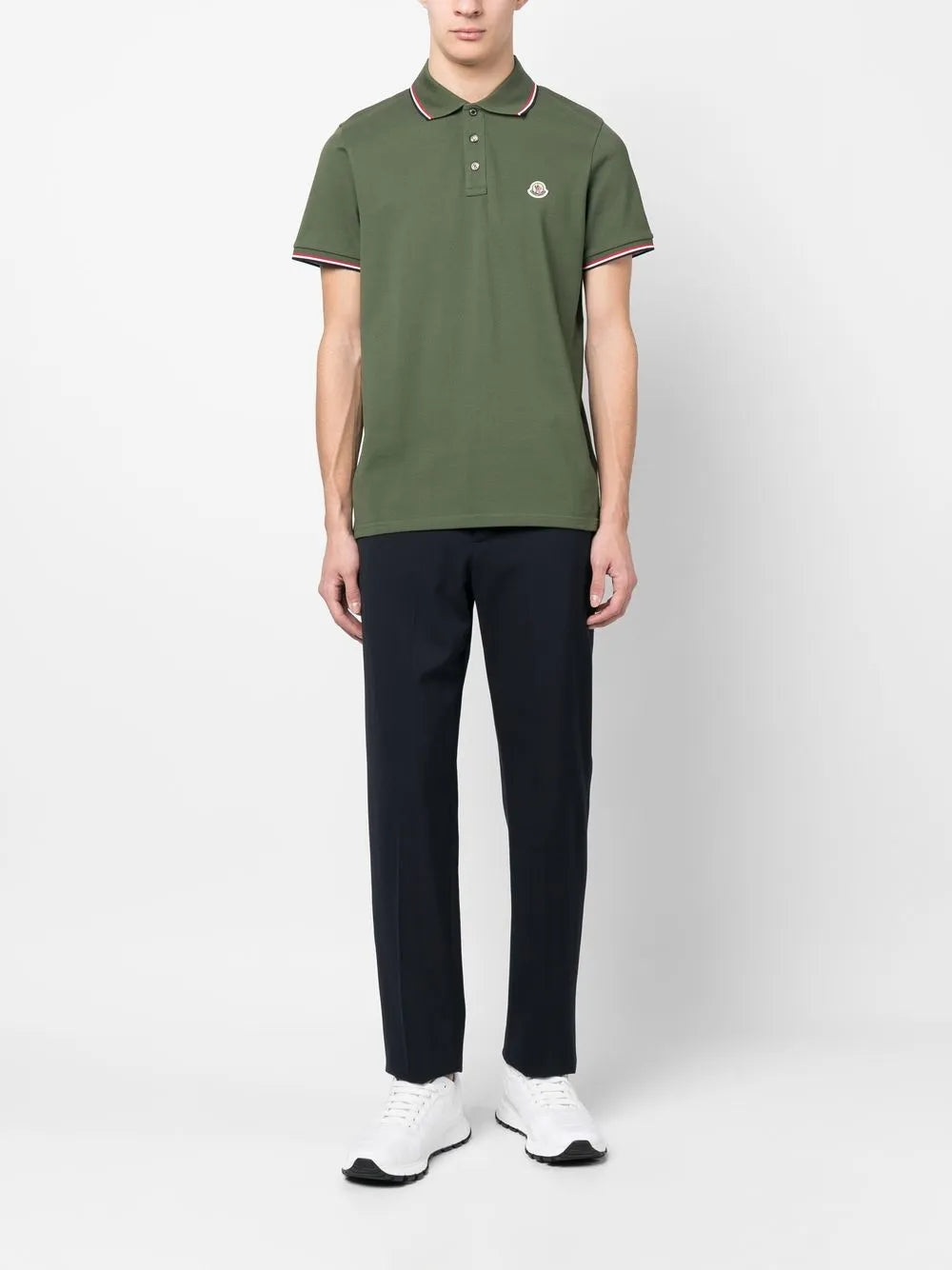 Moncler Forest Green Polo Shirt with Signature Tricolor Detail