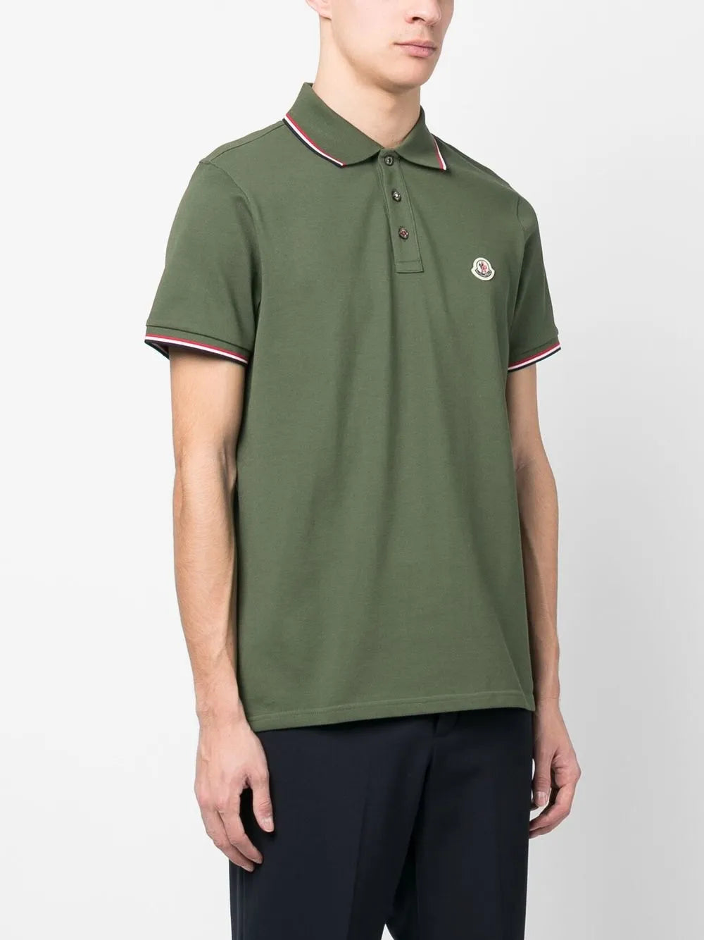 Moncler Forest Green Polo Shirt with Signature Tricolor Detail
