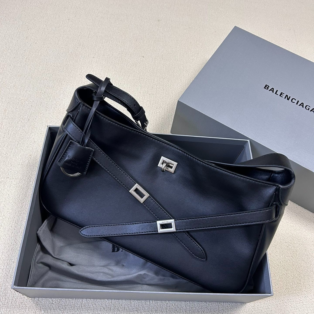 Balenciaga Bel Air Medium Shoulder Bag In Black Calf Leather