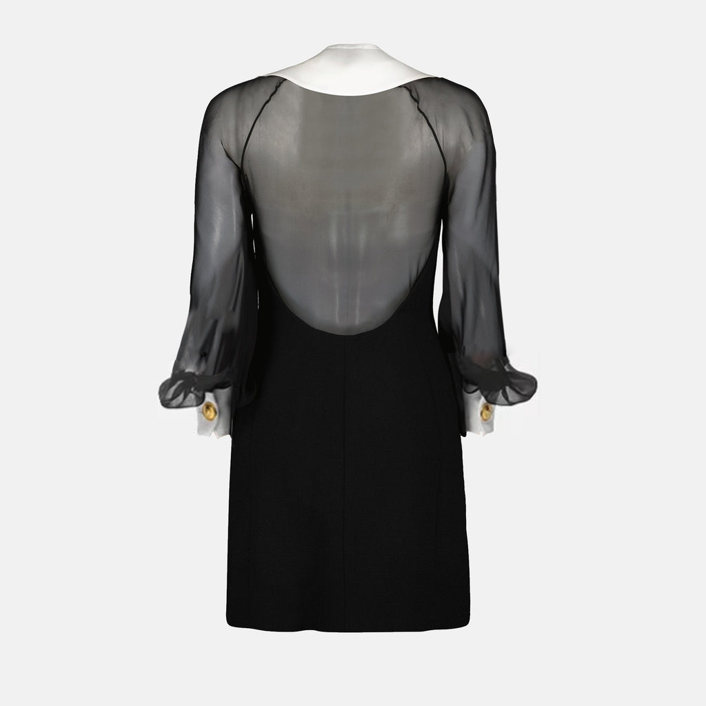 Sheer Sleeve Corset Mini Dress with Contrast Collar