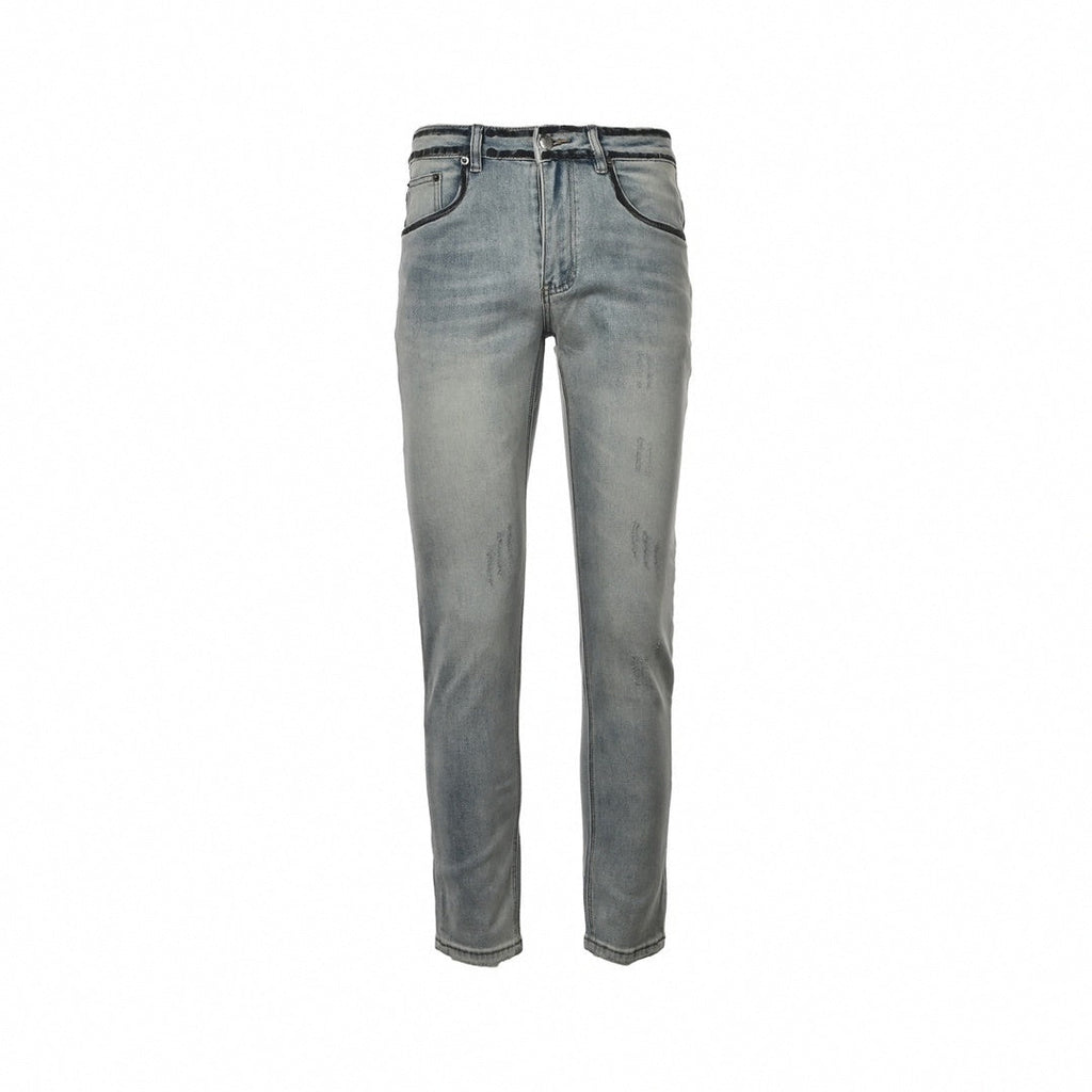 Men's Washed Grey Distressed Denim Jeans