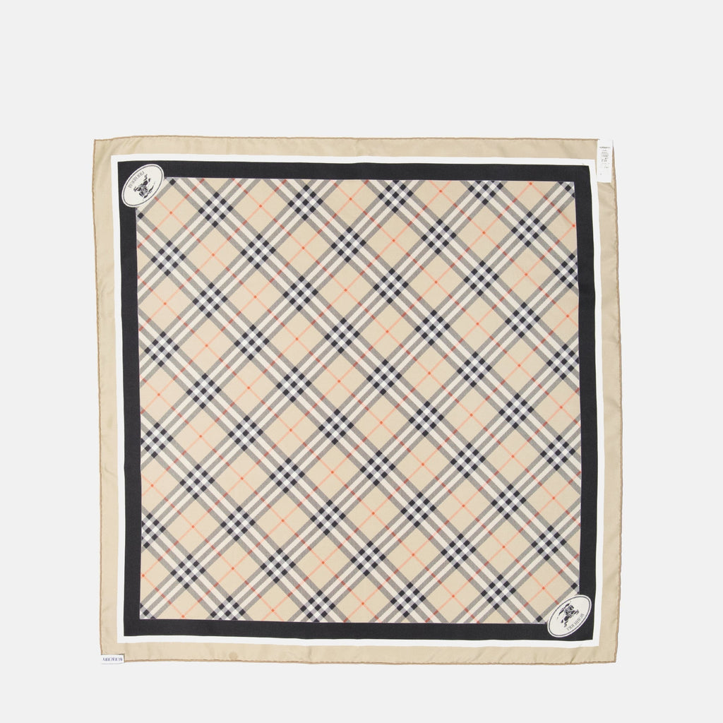 Check Silk Scarf with Contrast Border