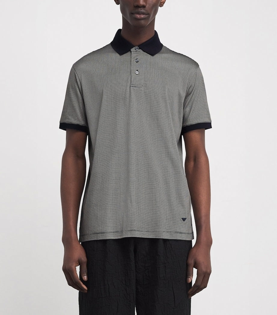 Lyocell-Cotton Micro-Print Polo Shirt