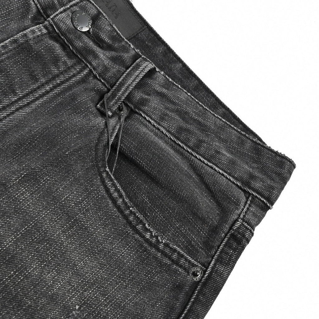 Distressed Black Denim Jeans with Embroidered Back Logo