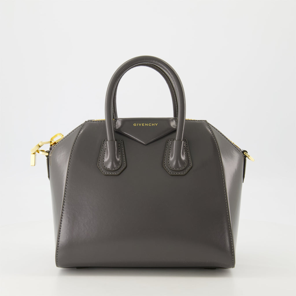 Grey Leather Antigona Mini Top Handle Bag