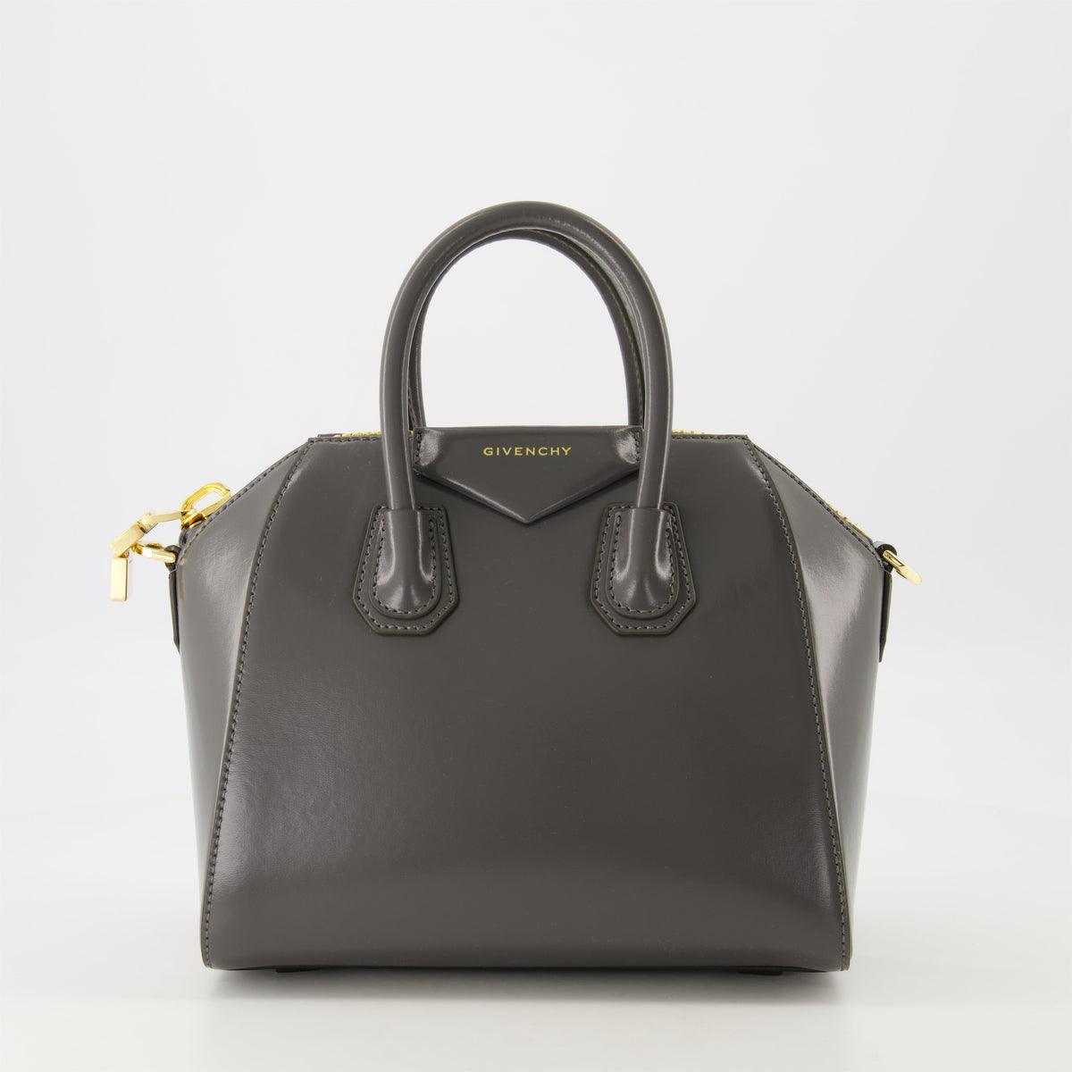 Grey Leather Antigona Mini Top Handle Bag