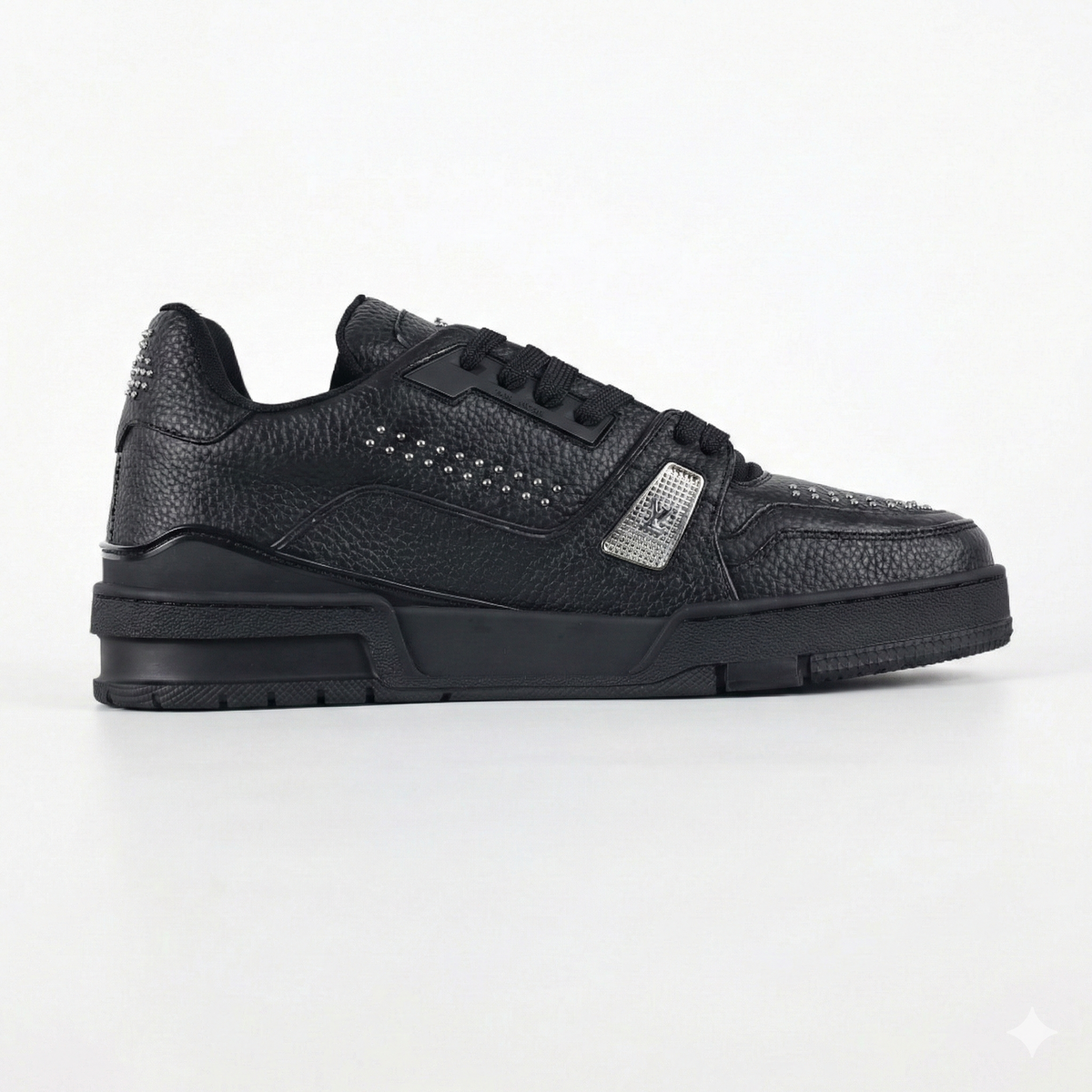 LV Black Leather Studded Low-Top Sneakers