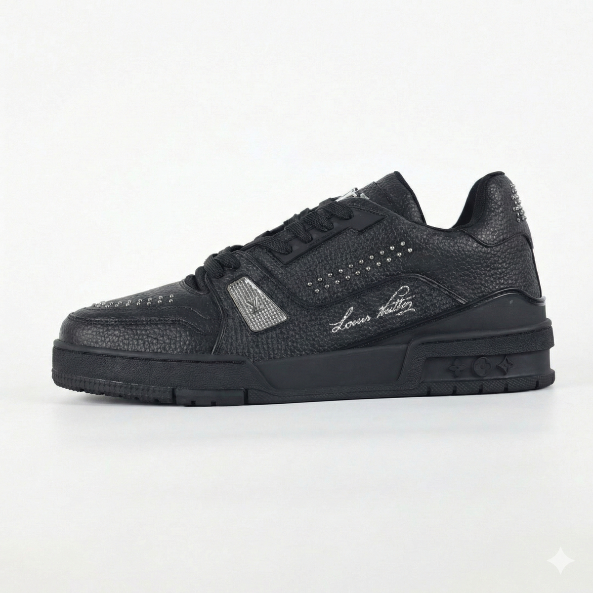 LV Black Leather Studded Low-Top Sneakers