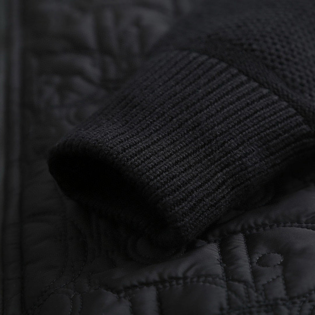 Black Quilted Wool Hooded Zip Jacket