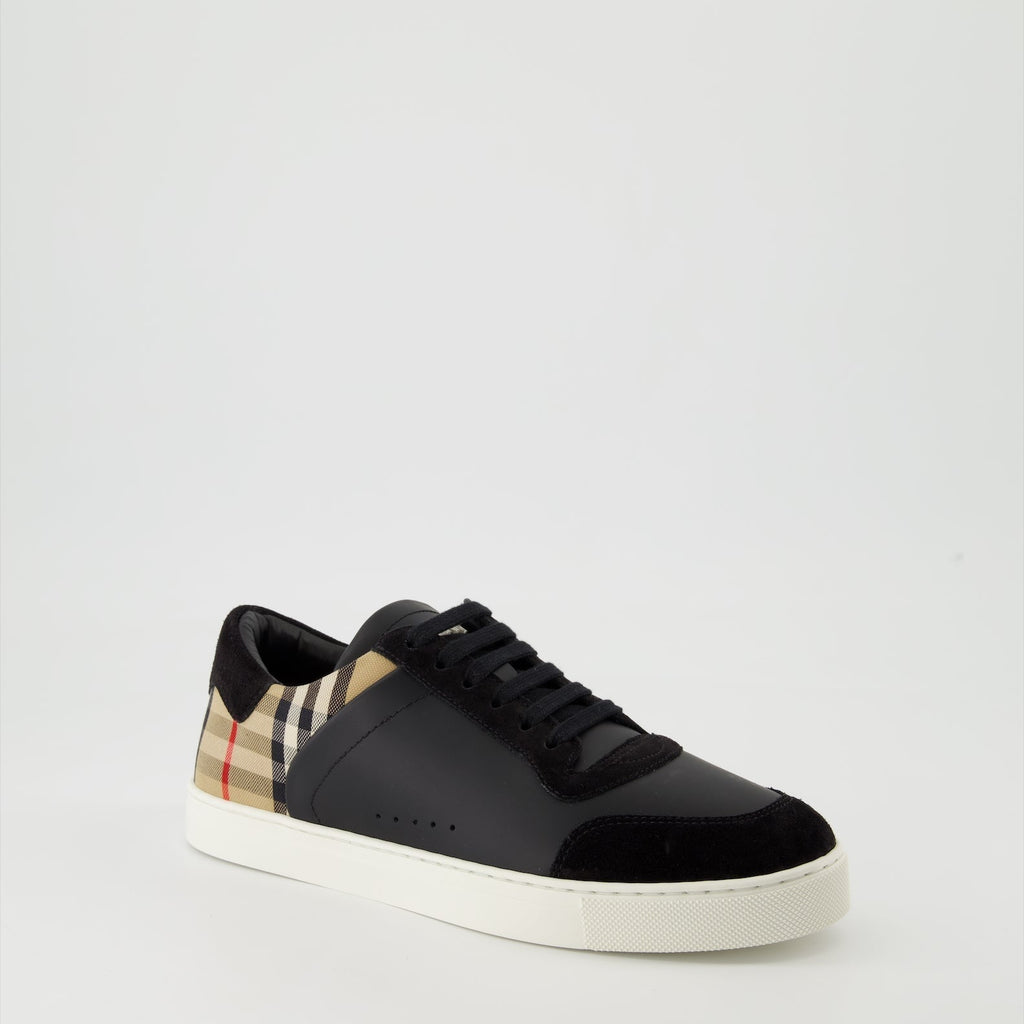 Check Leather and Velvet Sneakers