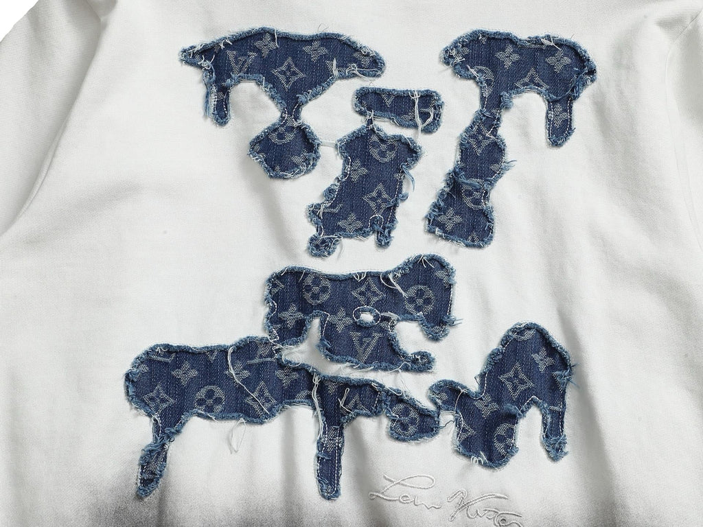 White Gradient Hoodie with Blue LV Patch